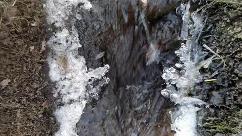 Dark winter stream Close-up Stock Photos