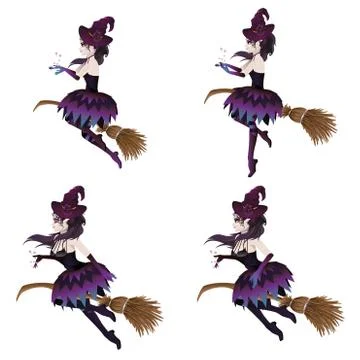 Dark Witch with Broom Stock Illustration