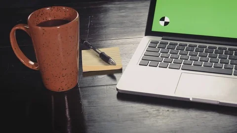 Dark wood computer desk Stock Footage 72797262