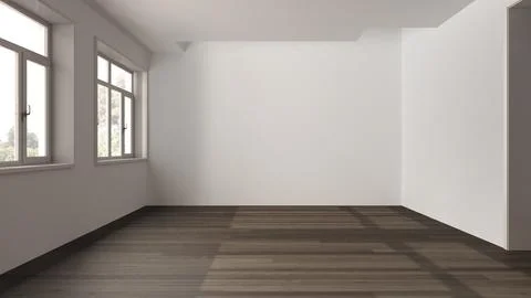Dark wooden empty room interior design, open space with parquet floor, pano.. Illustrazione stock