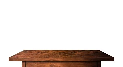 Dark wooden table top isolated on white background for your product design. C Stock Photos