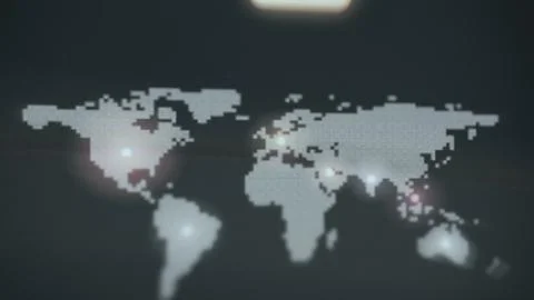 Dark world map illuminates multiple threat locations across several Stock Photos