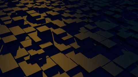 Dark yellow abstraction with moving square elements, warm light and shadows. Stock Illustration