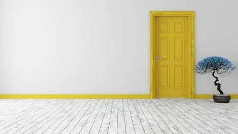 Dark yellow door with wall Stock Illustration