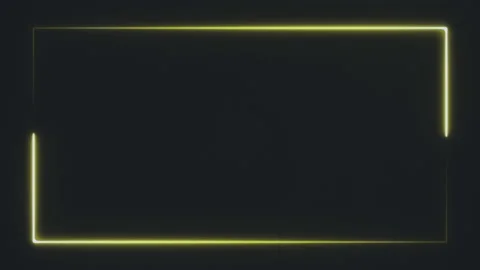 Dark yellow neon rectangle frame at the screen edge on black background Stock Footage 138883225