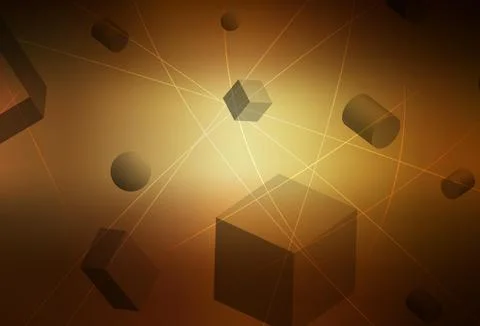 Dark Yellow vector background with 3D cubes, cylinders, spheres, rectangles. Illustrazione stock