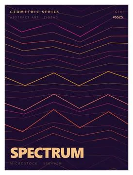Dark zigzag geometric spectrum poster with horizontal neon colored waves. Stock Illustration