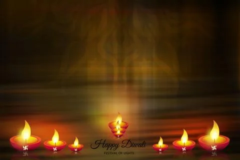 DarkGreen9LampsDiwaliDesignBackground Stock Illustration