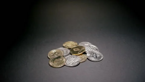 Darkness reveal obj cryptocoins heap Stock Footage 134623268