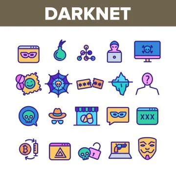 Darknet Collection Web Elements Icons Color Set Vector Stock Illustration