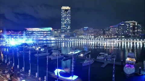 Darling Harbour during Vivid time lapse pan 4K Stock Footage 270113606