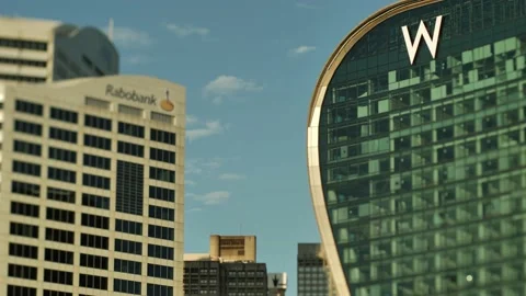 Darling Harbour surrounding skyscraper architecture tilt shift 4K Stock Footage 220688806