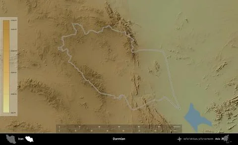 Darmian outlined, Iran. Physical Stock Illustration