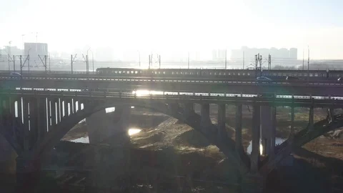 Darnitsky bridge over the Dnieper River. Ukraine city Kiev. Stock Footage 128198255