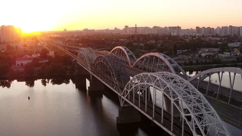 Darnitsky bridge over the Dnieper River. Ukraine city Kiev. Stock Footage 128227558