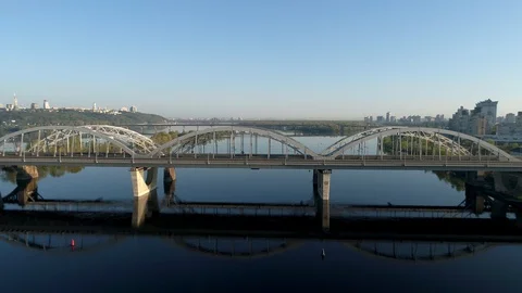 Darnitsky bridge over the Dnieper River. Ukraine city Kiev. Stock Footage 128227692