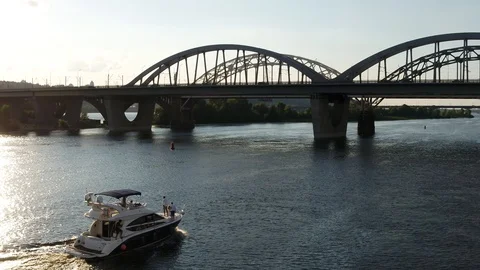 Darnitsky bridge over the Dnieper River. Ukraine city Kiev. Stock Footage 128227967