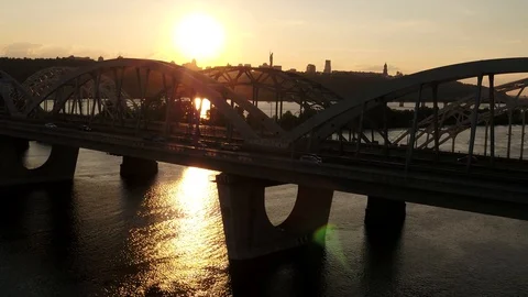 Darnitsky bridge over the Dnieper River. Ukraine city Kiev. Stock Footage 128228565