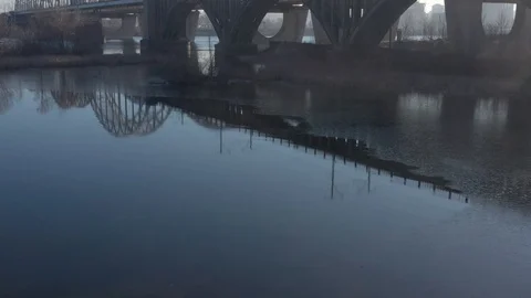 Darnitsky bridge over the Dnieper River. Ukraine city Kiev. Stock Footage 128229430