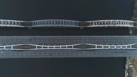 Darnitsky bridge over the Dnieper River. Ukraine city Kiev. Stock Footage 128229530