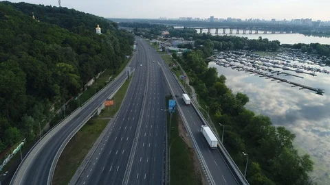 Darnitsky bridge over the Dnieper River. Ukraine city Kiev. Stock Footage 128238109