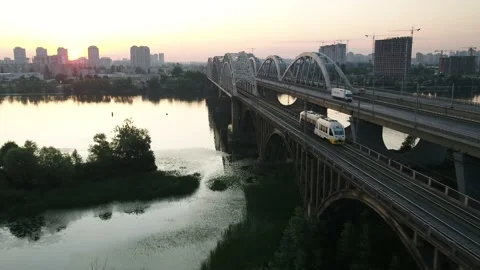 Darnitsky bridge over the Dnieper River. Ukraine city Kiev. Stock Footage 171249076