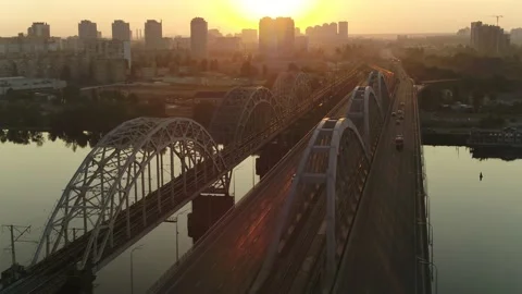 Darnitsky bridge over the Dnieper River. Ukraine city Kiev. Stock Footage 171249101