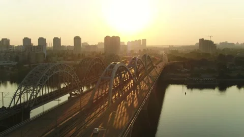 Darnitsky bridge over the Dnieper River. Ukraine city Kiev. Stock Footage 171249511