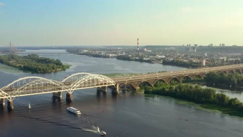 Darnytskyi bridge in Kyiv over Dnieper river. Stock Footage 133004467