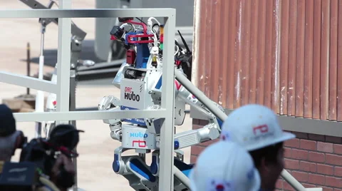 DARPA Robotics Challenge DRC Hubo Completes Stair Climb Stock Footage 54990274