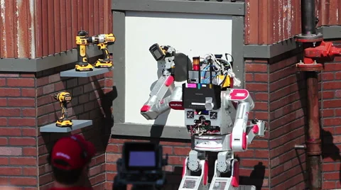 DARPA Robotics Challenge UNLV DRC-Hubo Wall Cutting Task Time Lapse Stock Footage 54989917