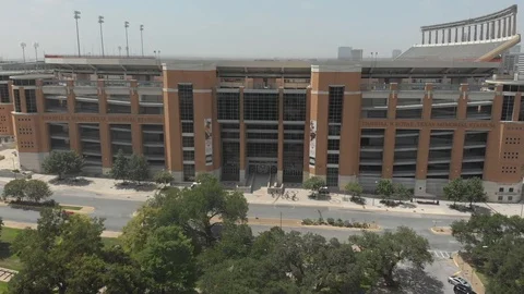 Darrell K Royal - Texas Memorial Stadium | Aerial North Gate Stock Footage 115914558