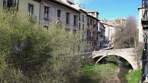 The Darro river running through the old town Granada, Andalusia, Spain Stock Footage 255411820