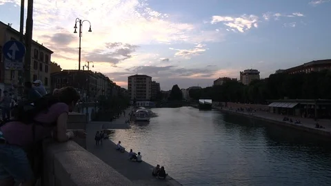 Darsena area in Milan at the sunset Stock Footage 86203935