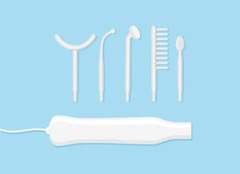 Darsonval device with a set of nozzles on a blue background Stock Illustration