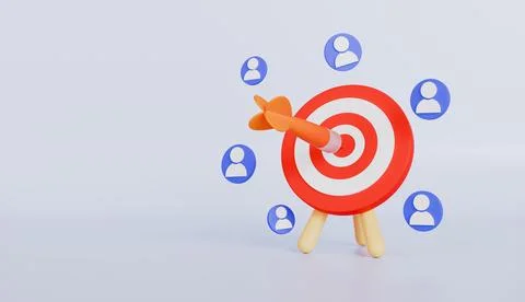 Dart arrow hitting target center with attracting people, marketing Business Stock Illustration