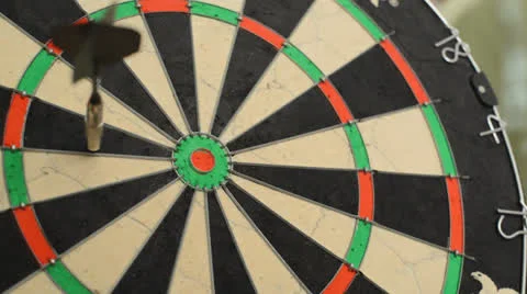 Dart board close up, left of center bullseye Stock Footage 24218939