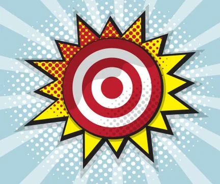 Dart board target, comic speech bubble, pop art design background Stock Illustration