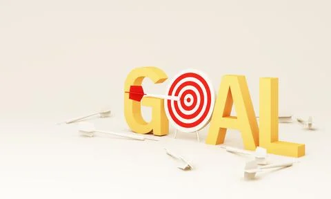 Dart hitting a target on the center on white background with copy space With  Stock Illustration