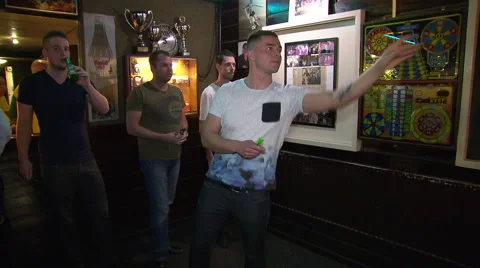 Dart pub The Entertainer where Raymond van Barneveld started his career Stock Footage 59136168