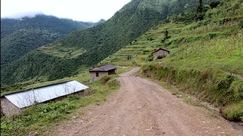 Dart road in the mountain in Nepal Stock Footage 155367085