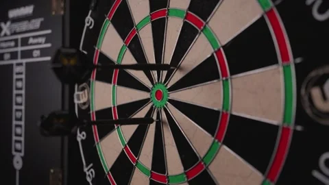 Dartboard and Darts: 3 different angles - 1080p 100fps(25fps) - Graded Stock Footage 309004083