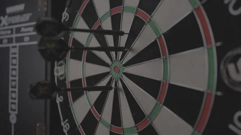 Dartboard and Darts: 3 different angles - 1080p 100fps(25fps), Ungraded Stock Footage 309004086