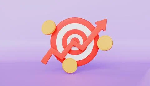 Dartboard with Up Arrow, Coins, Growth, Progress, Success, Reward, Income Stock Illustration