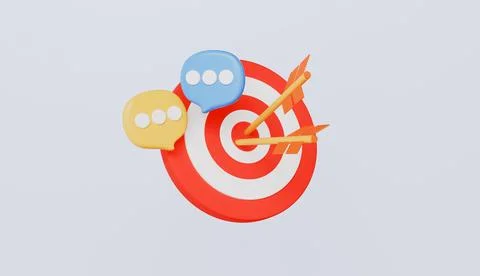 Dartboard with chat icon, mission complete, goal accomplishment Stock Illustration