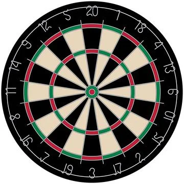 Dartboard vector with all fields and Numbers on white background. Stock Illustration