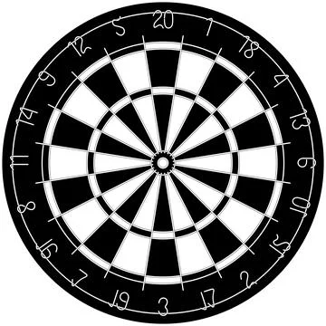 Dartboard vector with all fields and Numbers on white background. Stock Illustration