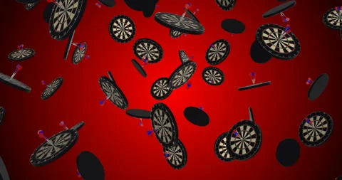 Dartboards falling slow motion 3d animation Stock Footage 249739691
