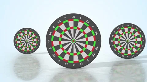 Dartboards on a Light Reflective Floor. Stylized Dart Boards 3D Animation. 4K Stock Footage 304964674