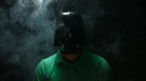 Darth Vader Mask Smoke Guy Dark. Stock Footage